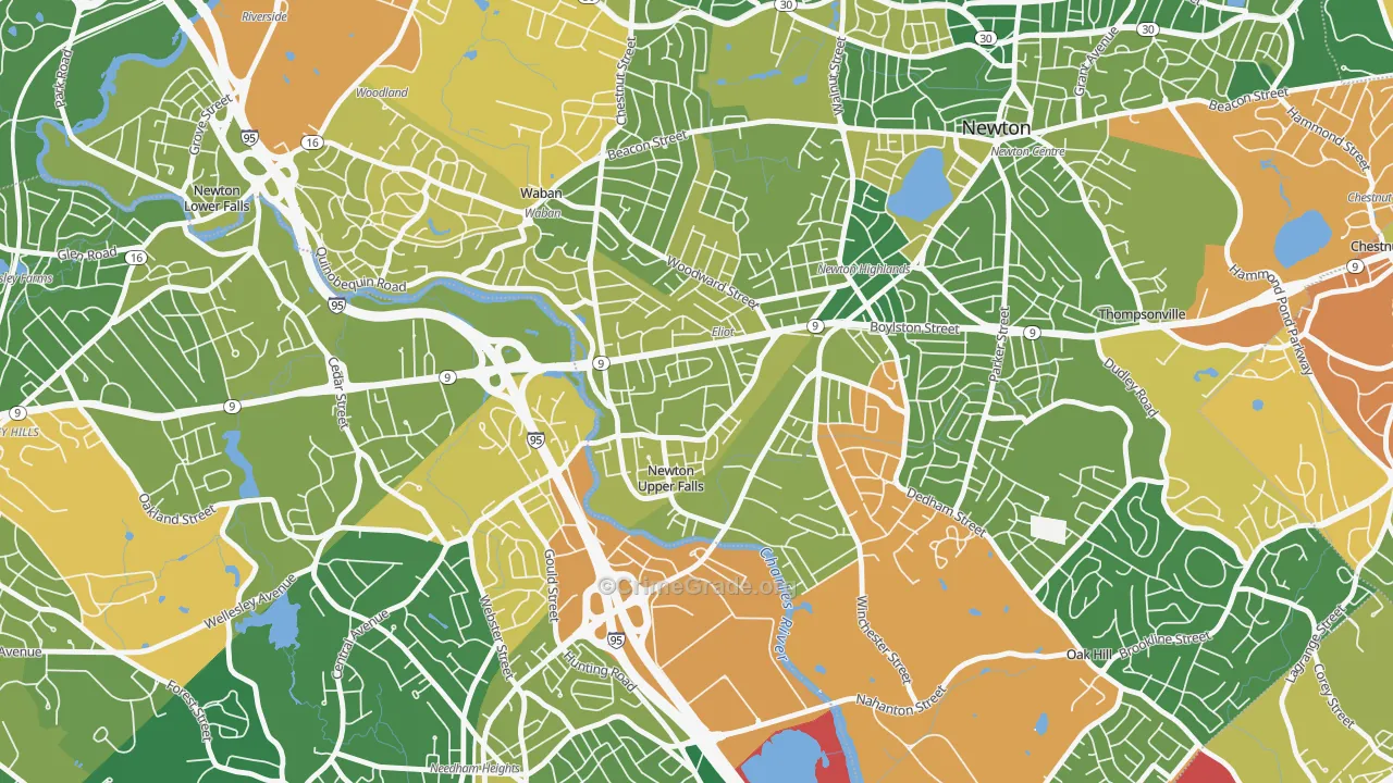 Newton Upper Falls, MA Map of Assault Rates