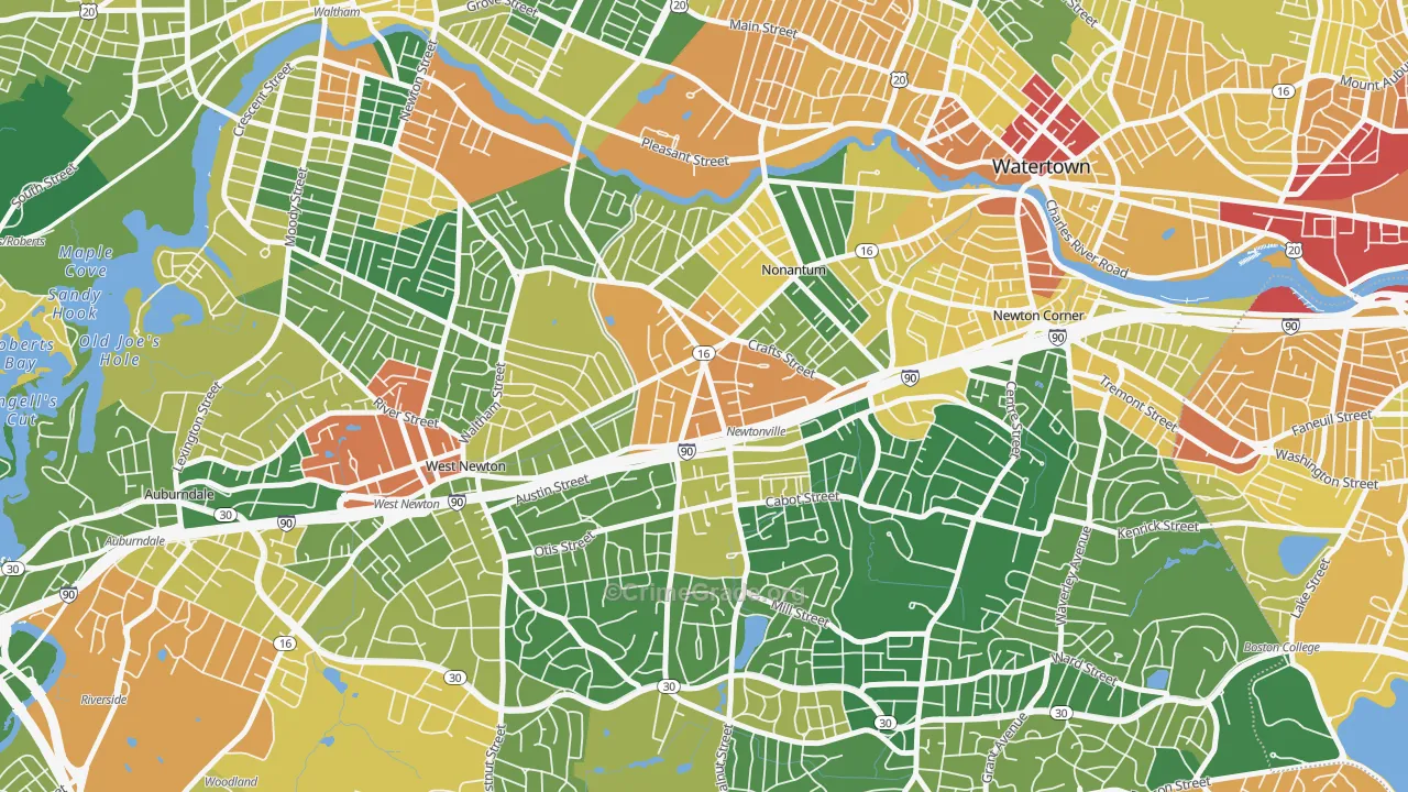 Newtonville, MA Map of Assault Rates