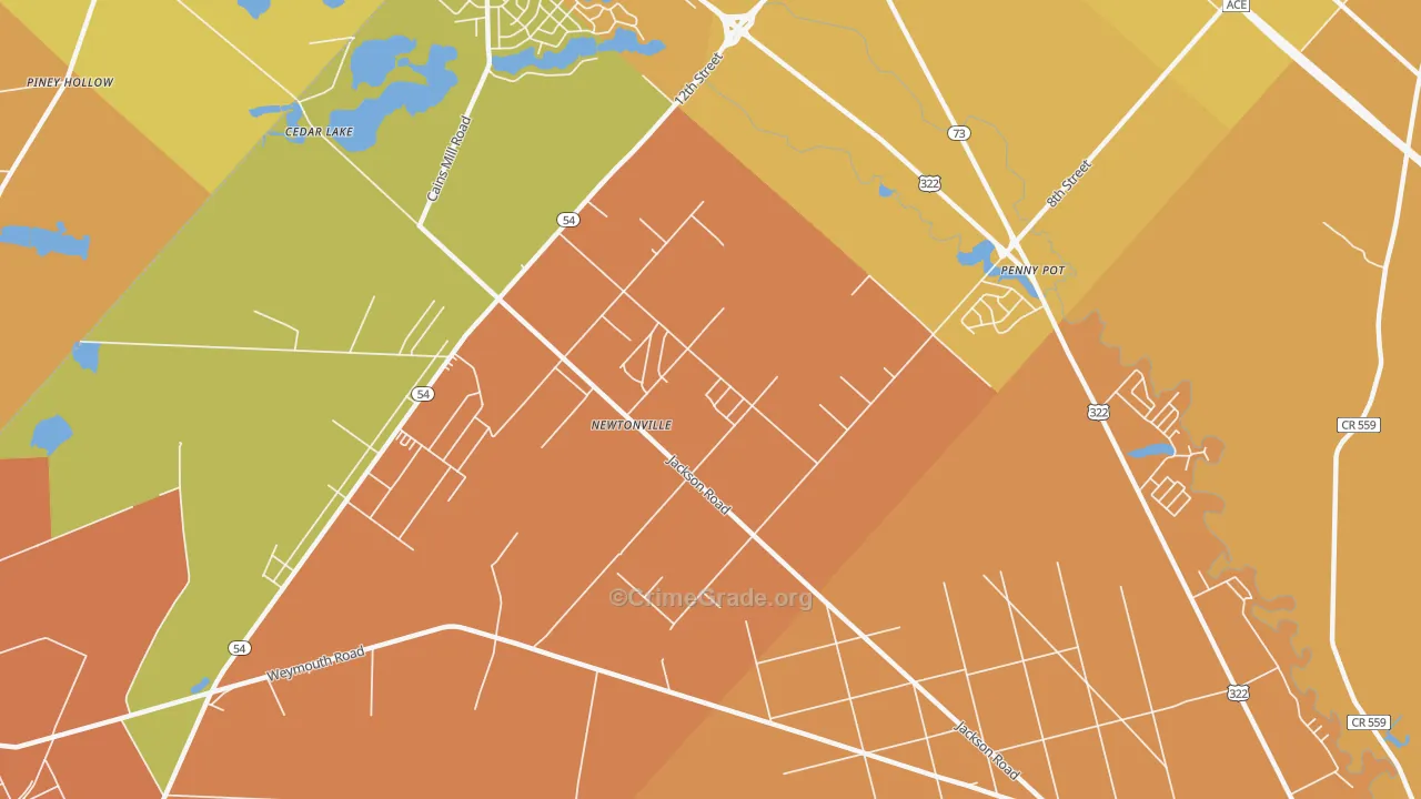 Newtonville, NJ Map of Assault Rates
