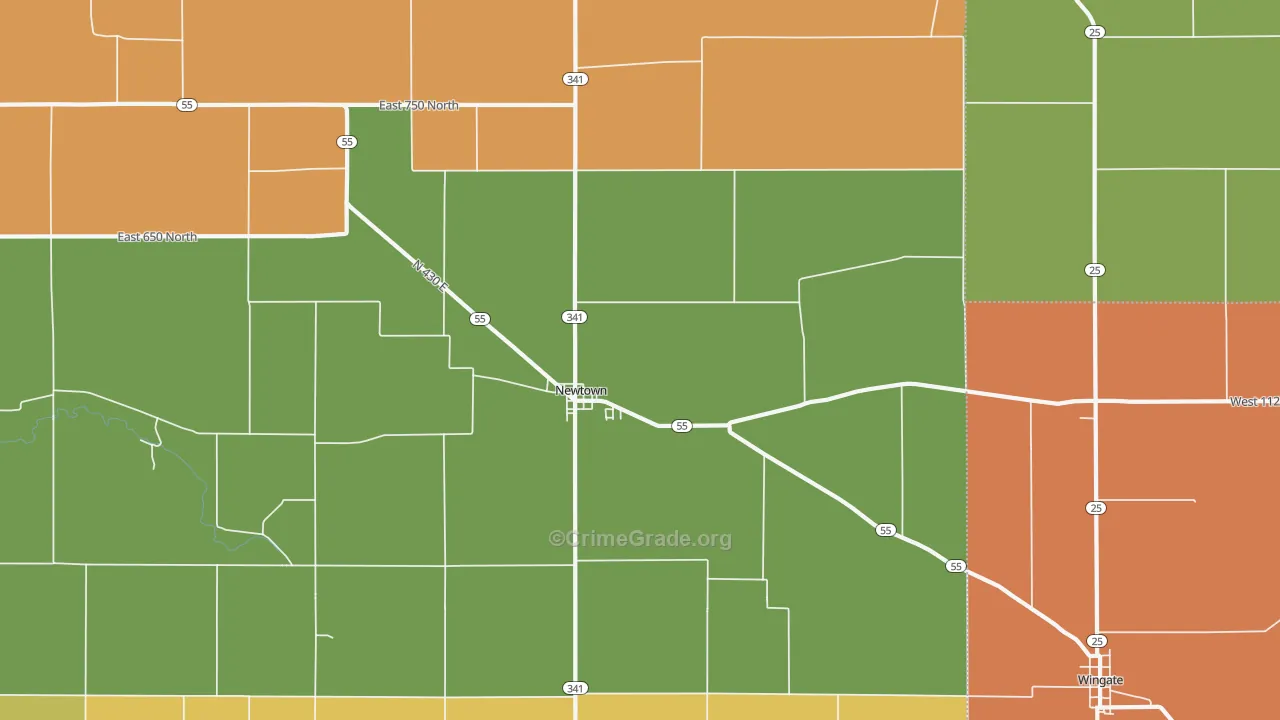 Newtown, IN Map of Assault Rates