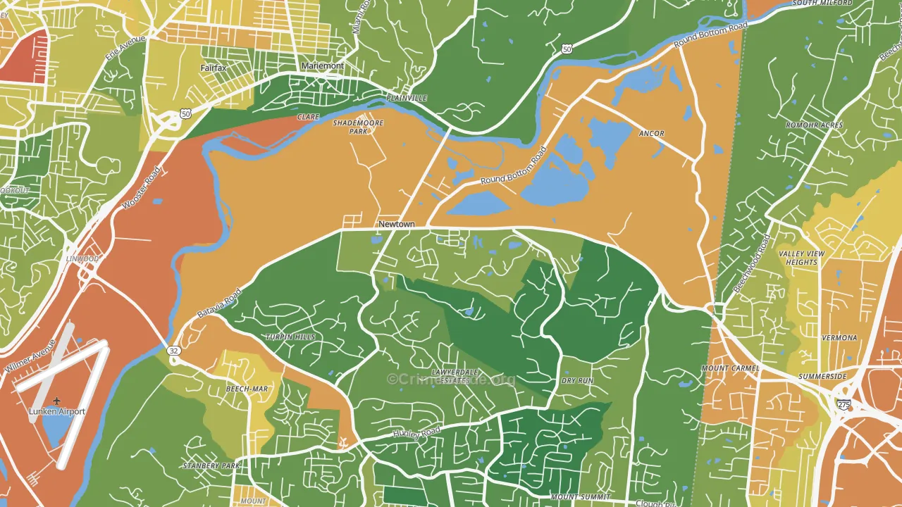 Newtown, OH Map of Assault Rates