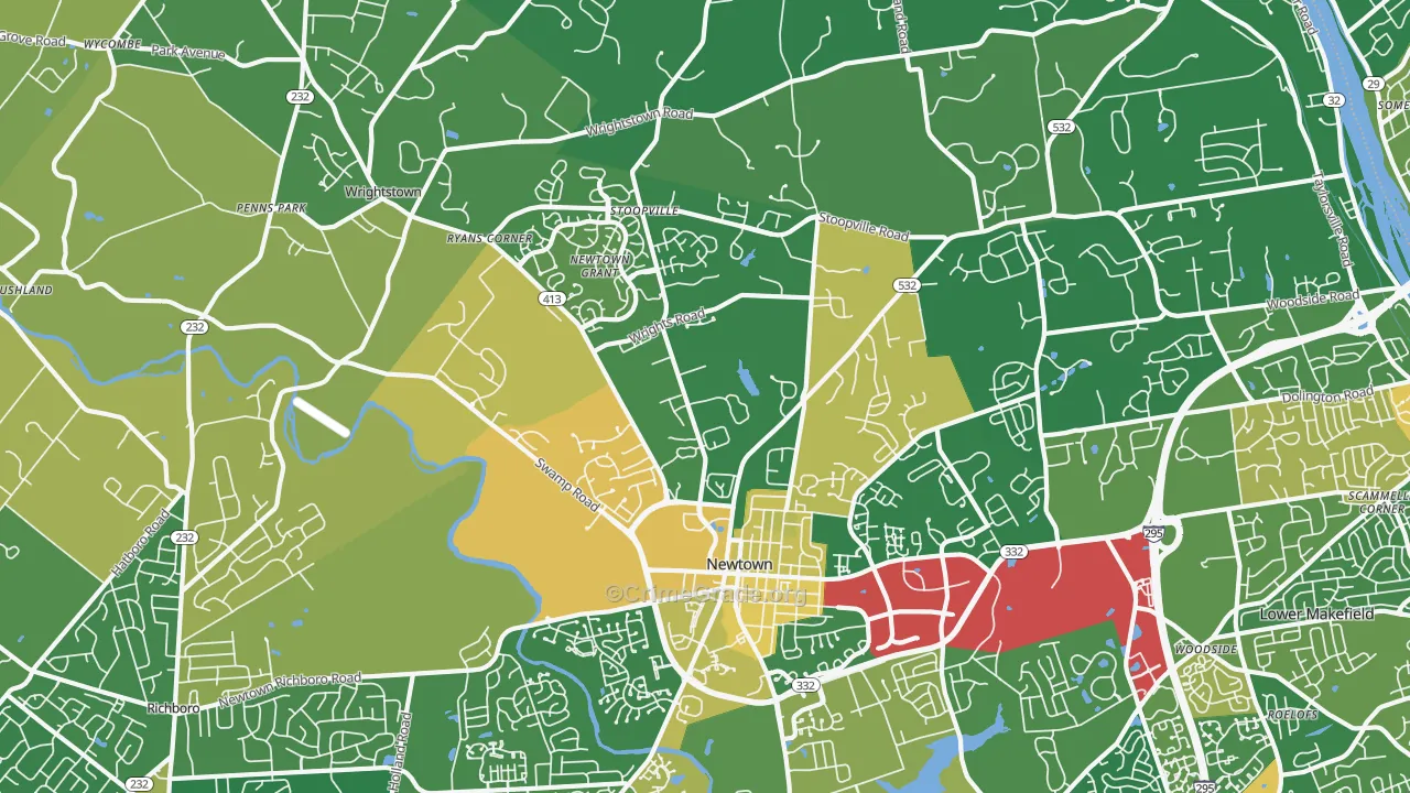 Newtown, PA Map of Assault Rates