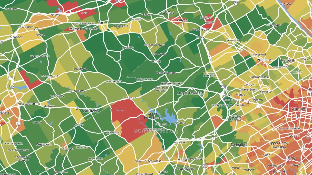 Newtown Square, PA Map of Assault Rates