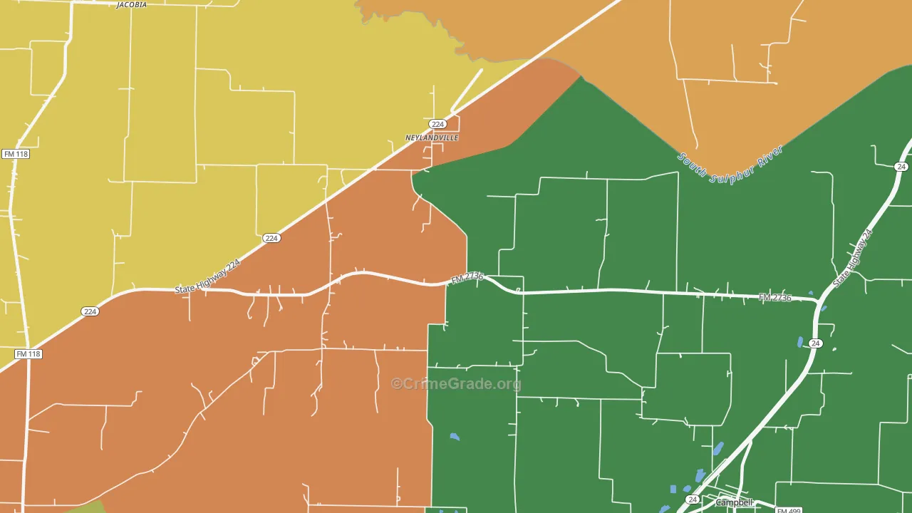 Neylandville, TX Map of Assault Rates