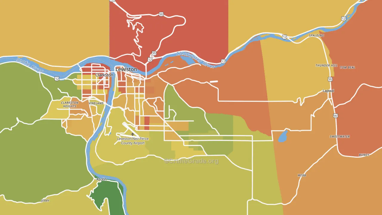 Nez Perce County, ID Map of Assault Rates