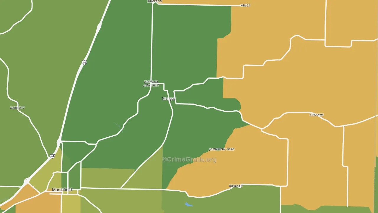 Niangua, MO Map of Assault Rates
