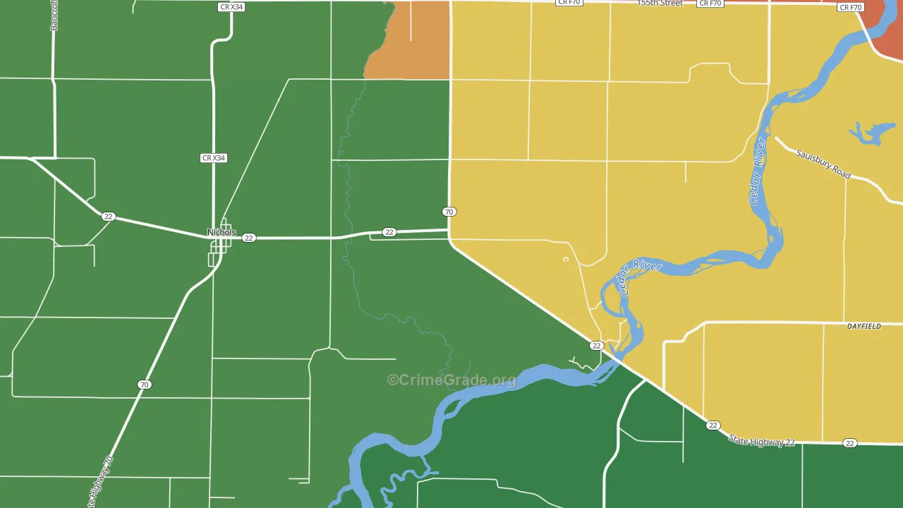 Nichols, IA Map of Assault Rates