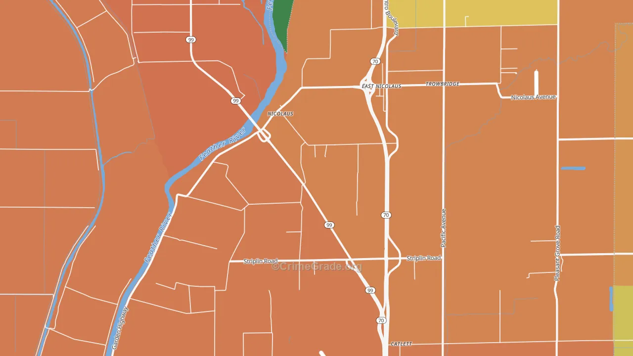 Nicolaus, CA Map of Assault Rates