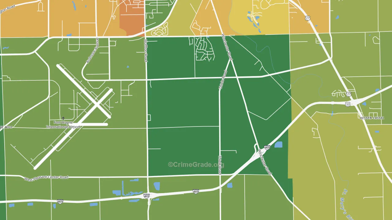 Nine Mile, IN Map of Assault Rates