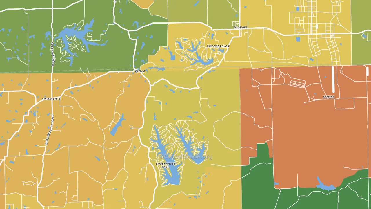 Nineveh, IN Map of Assault Rates