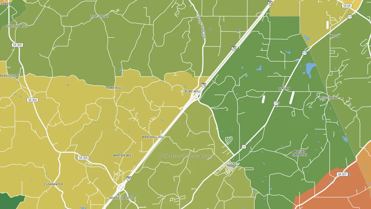 Niota, TN Map of Assault Rates