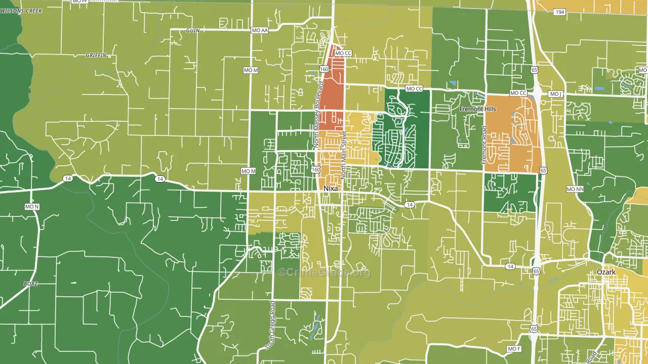 Nixa, MO Map of Assault Rates