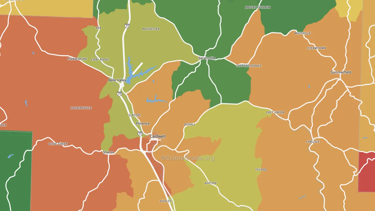 Noble County, OH Map of Assault Rates