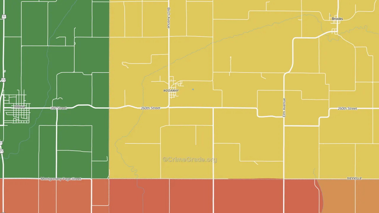 Nodaway, IA Map of Assault Rates