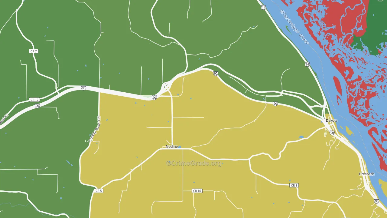 Nodine, MN Map of Assault Rates