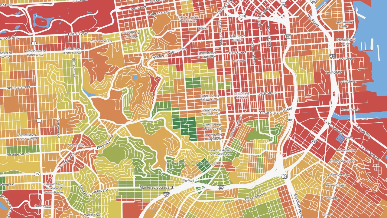 Noe Valley, San Francisco, CA Map of Assault Rates