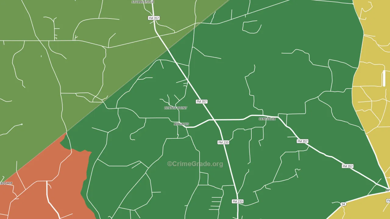 Nogalus, TX Map of Assault Rates