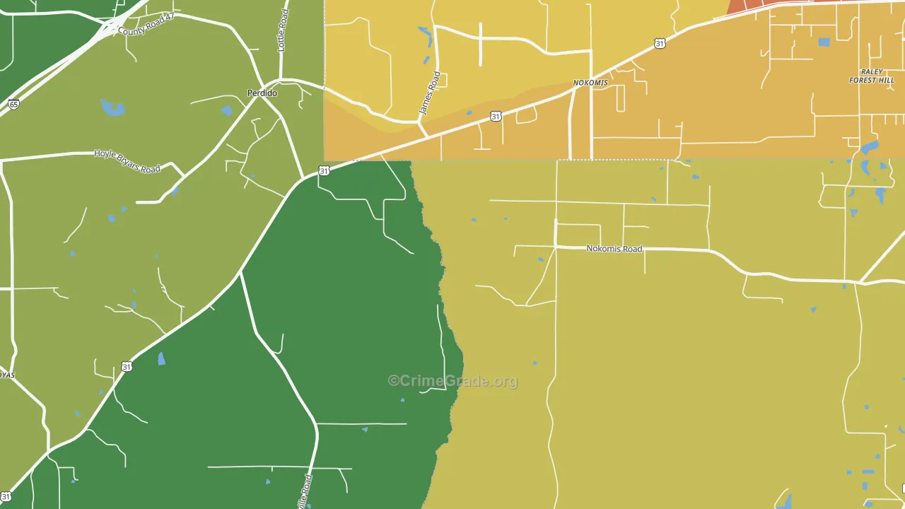 Nokomis, AL Map of Assault Rates
