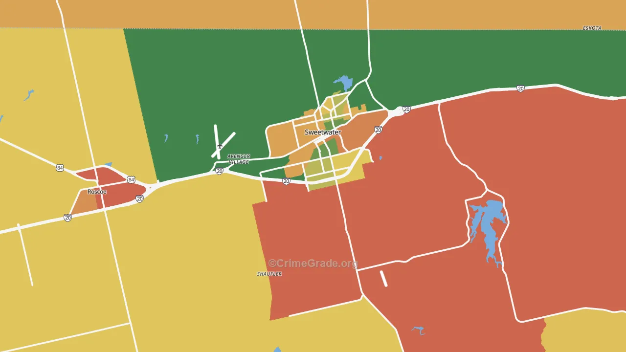 Nolan County, TX Map of Assault Rates