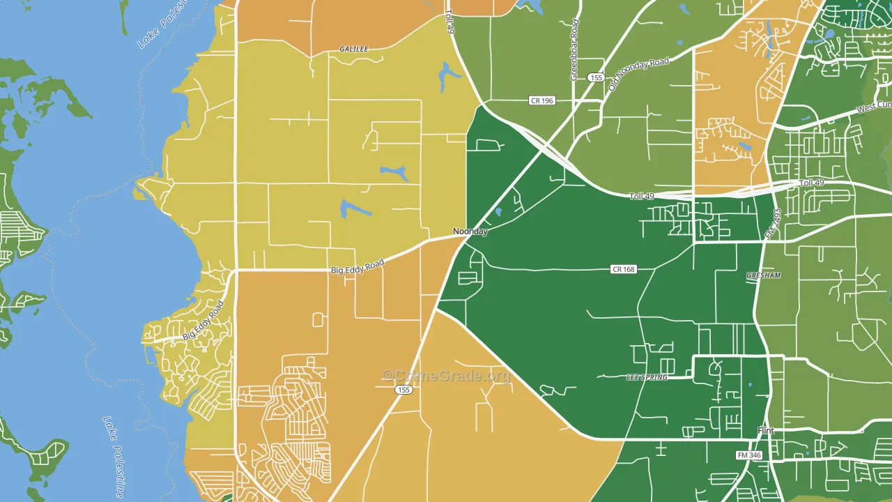 Noonday, TX Map of Assault Rates