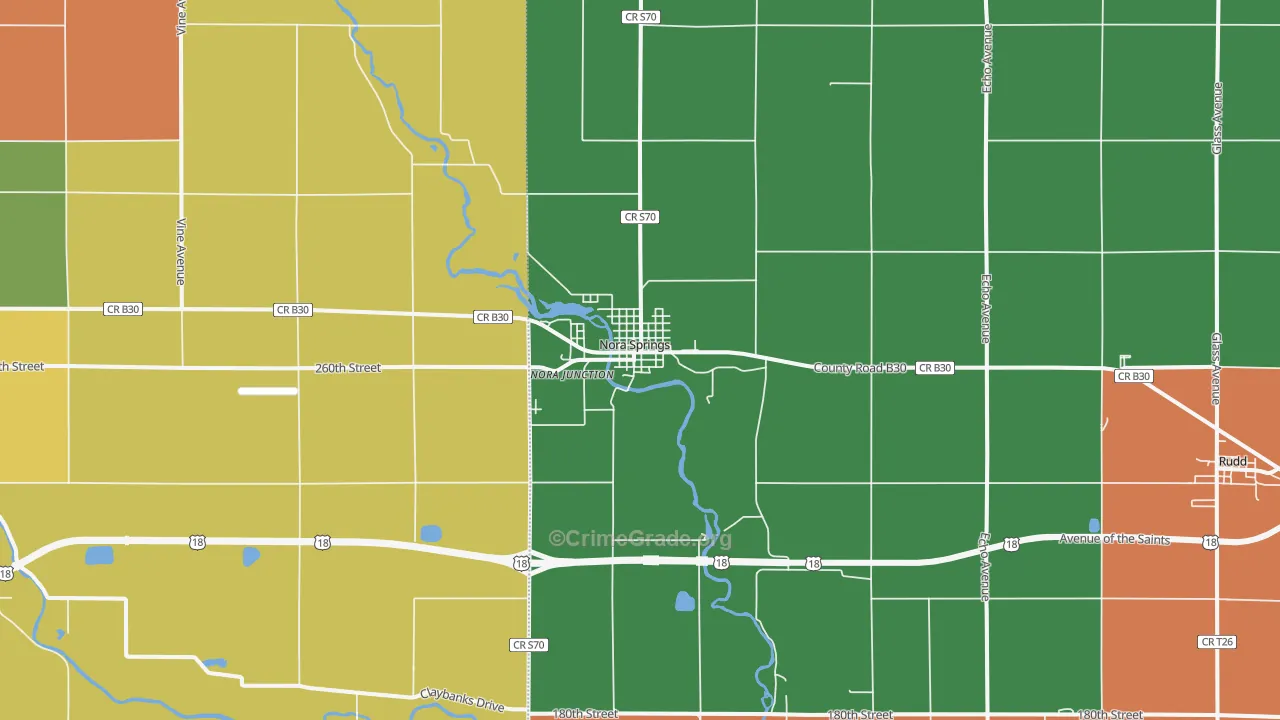 Nora Springs, IA Map of Assault Rates