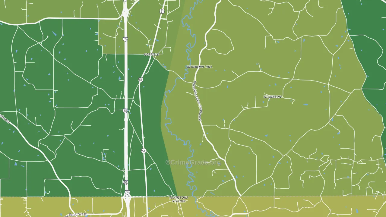 Norfield, MS Map of Assault Rates