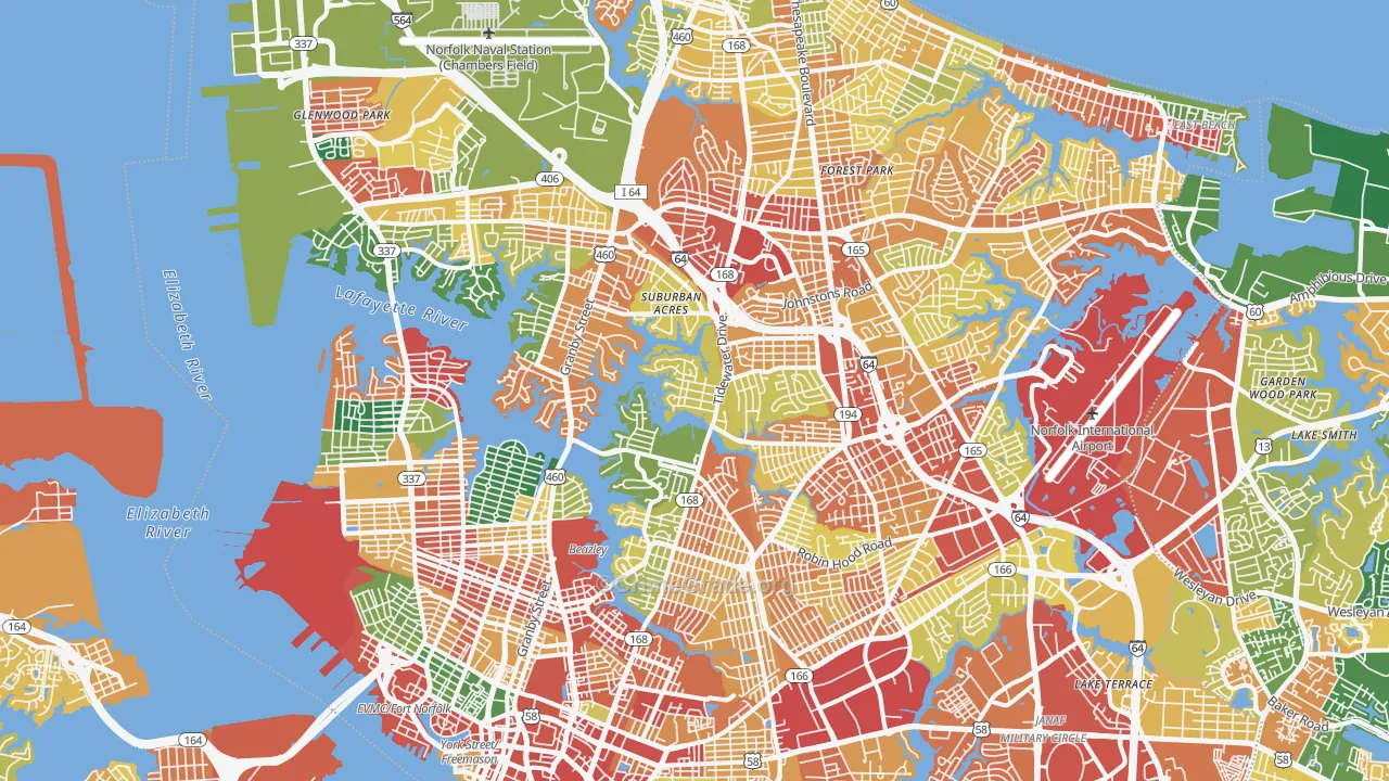 Norfolk City, VA Map of Assault Rates