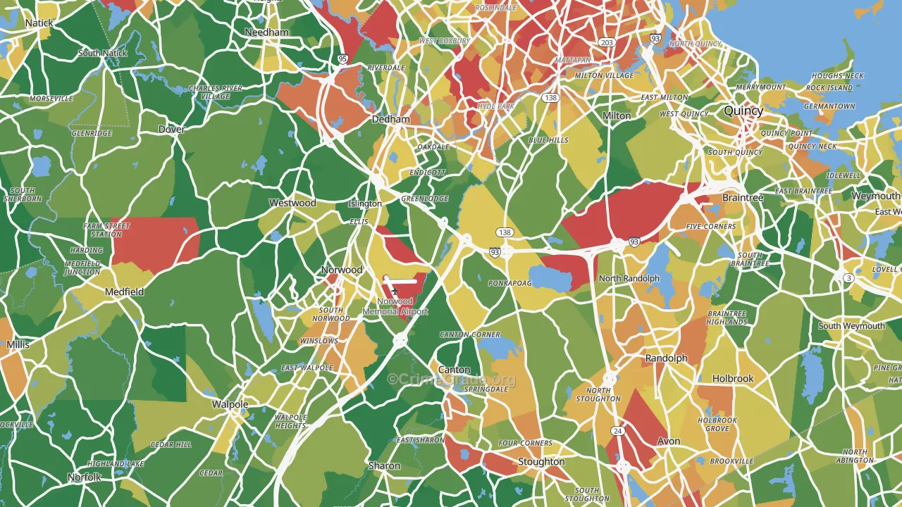 Norfolk County, MA Map of Assault Rates