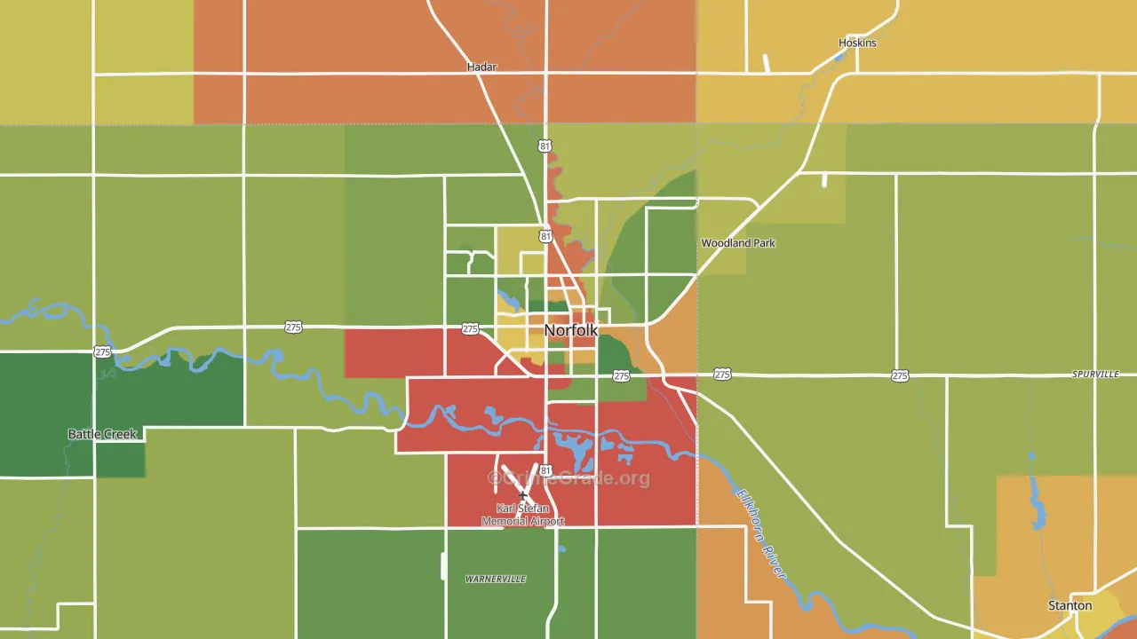 Norfolk, NE Map of Assault Rates