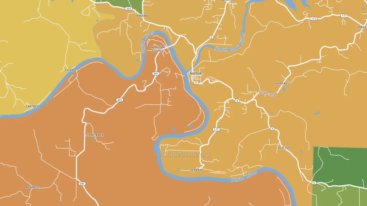Norfork, AR Map of Assault Rates