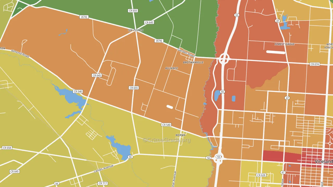 Norma, NJ Map of Assault Rates