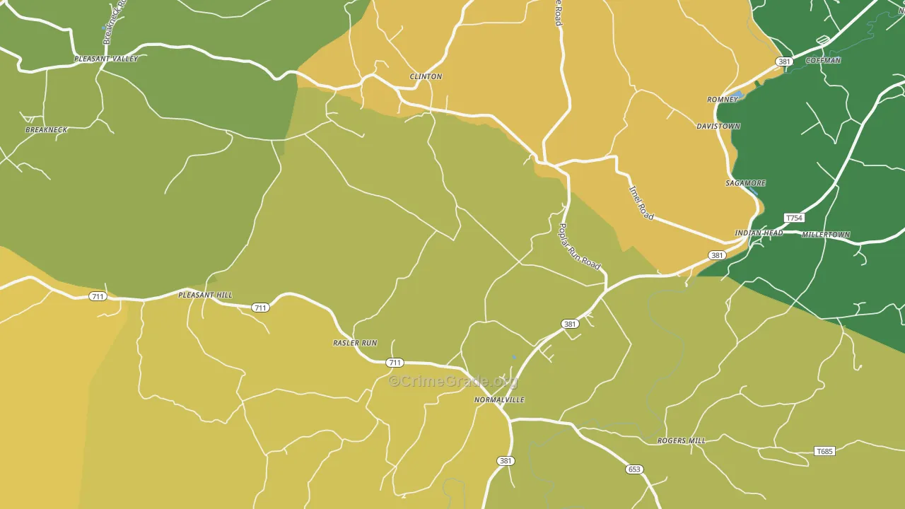 Normalville, PA Map of Assault Rates