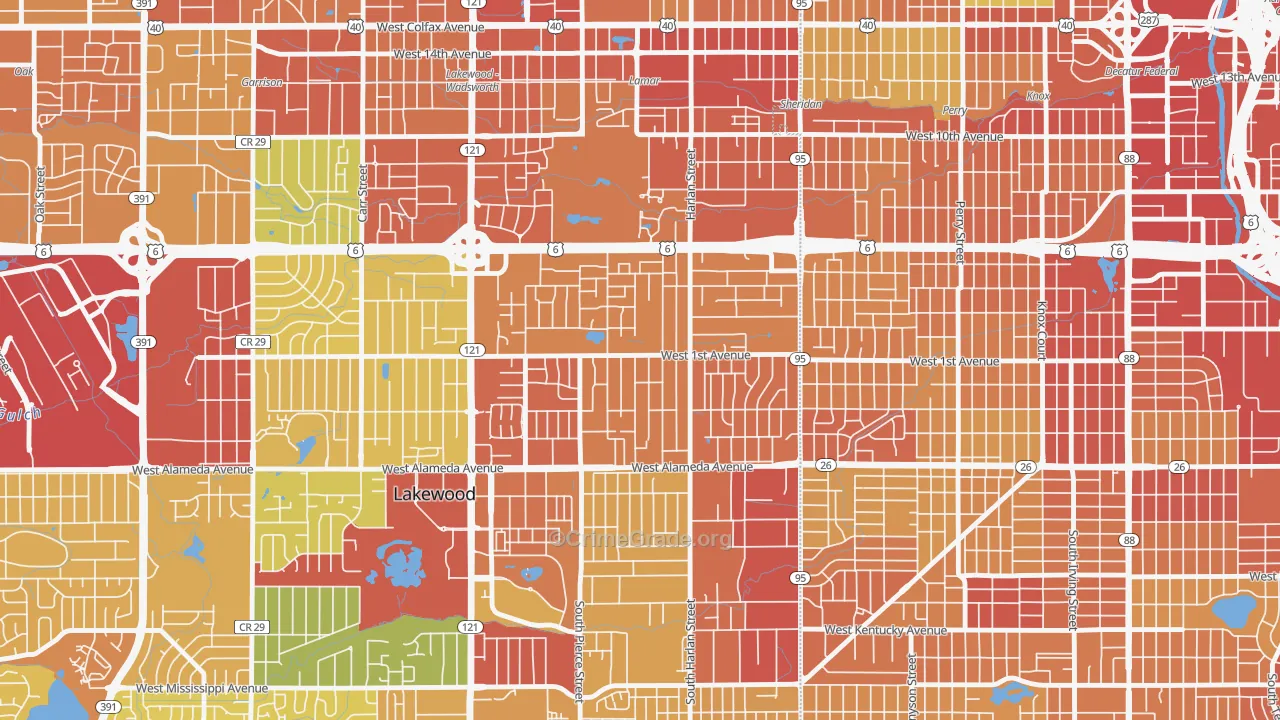 North Alameda, Lakewood, CO Map of Assault Rates