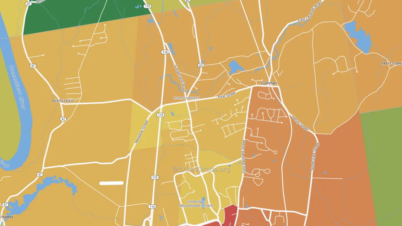 North Amherst, Amherst, MA Map of Assault Rates