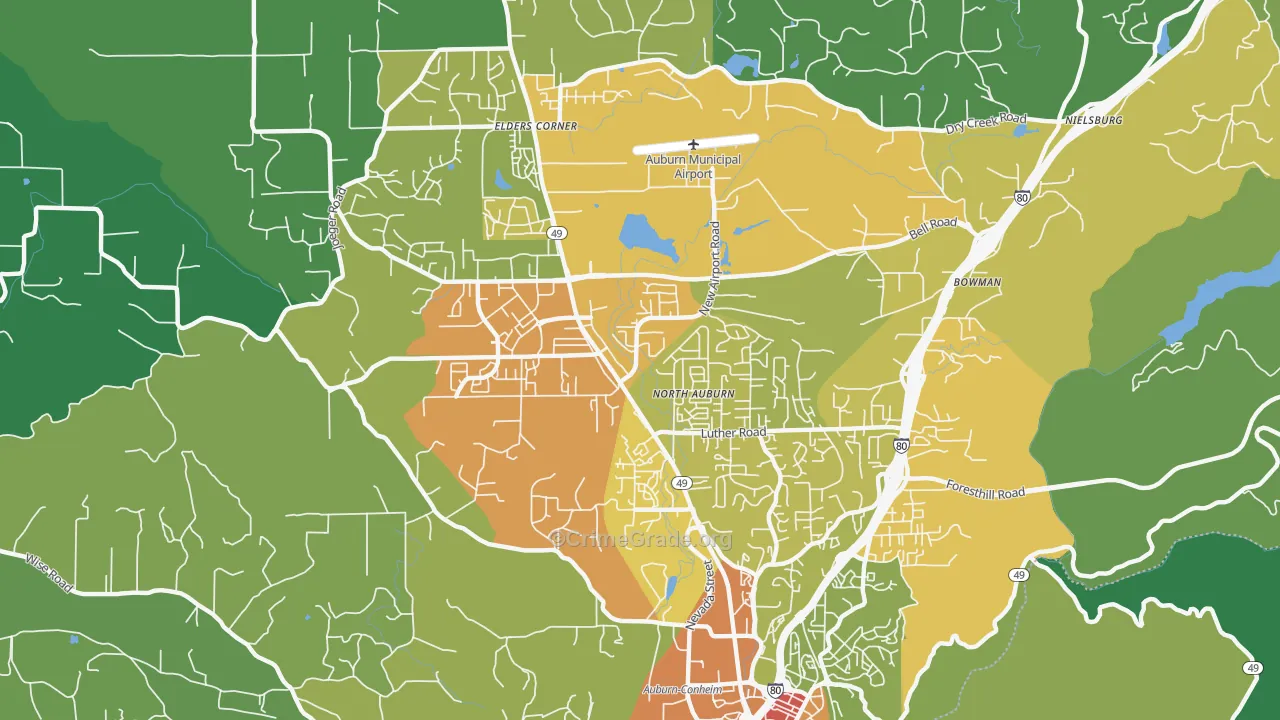 North Auburn, CA Map of Assault Rates