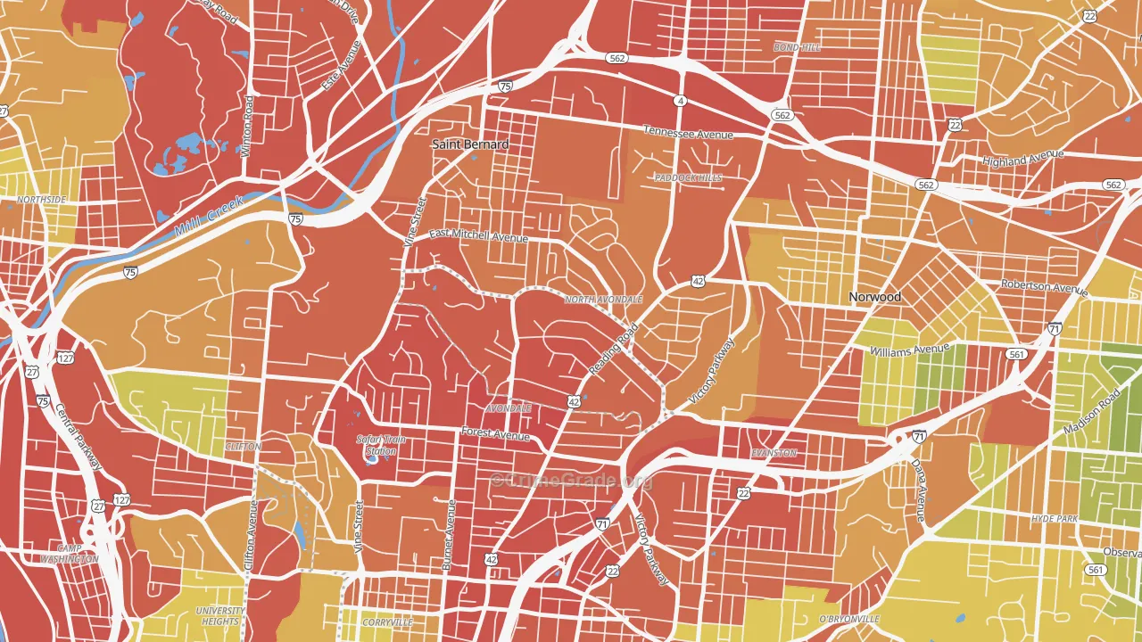 North Avondale, Cincinnati, OH Map of Assault Rates