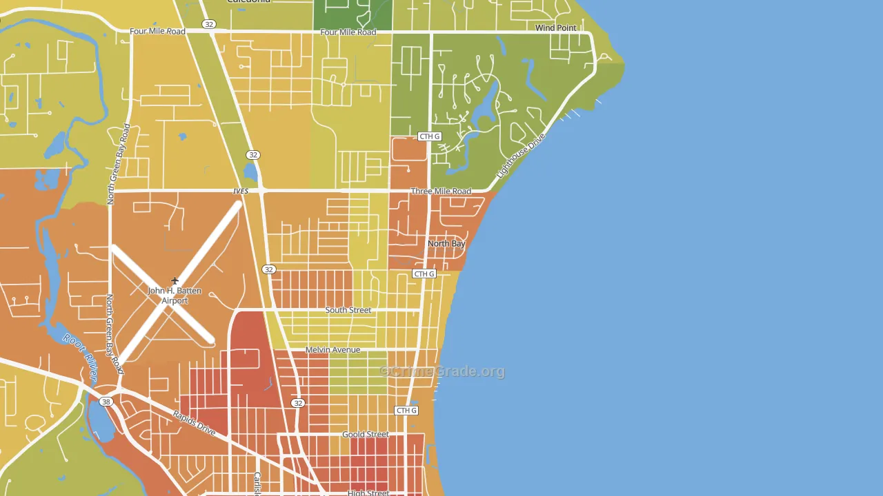 North Bay, WI Map of Assault Rates
