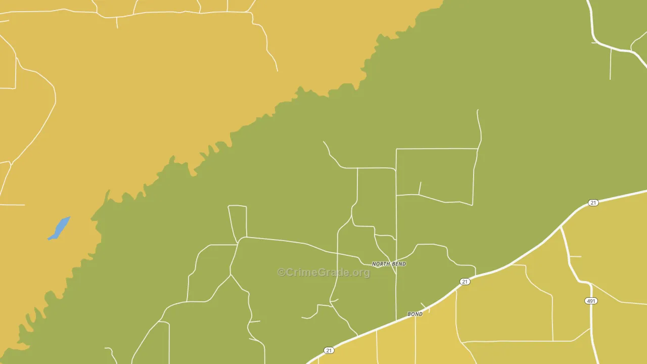 North Bend, MS Map of Assault Rates