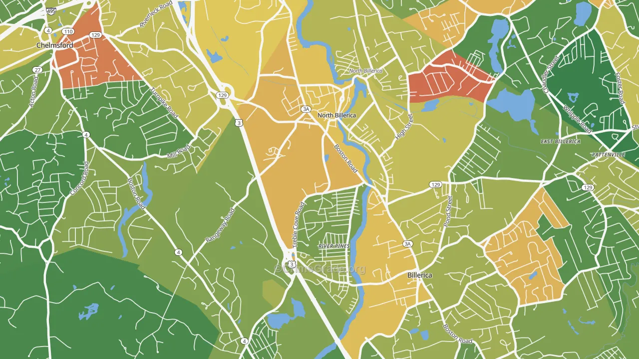 North Billerica, MA Map of Assault Rates