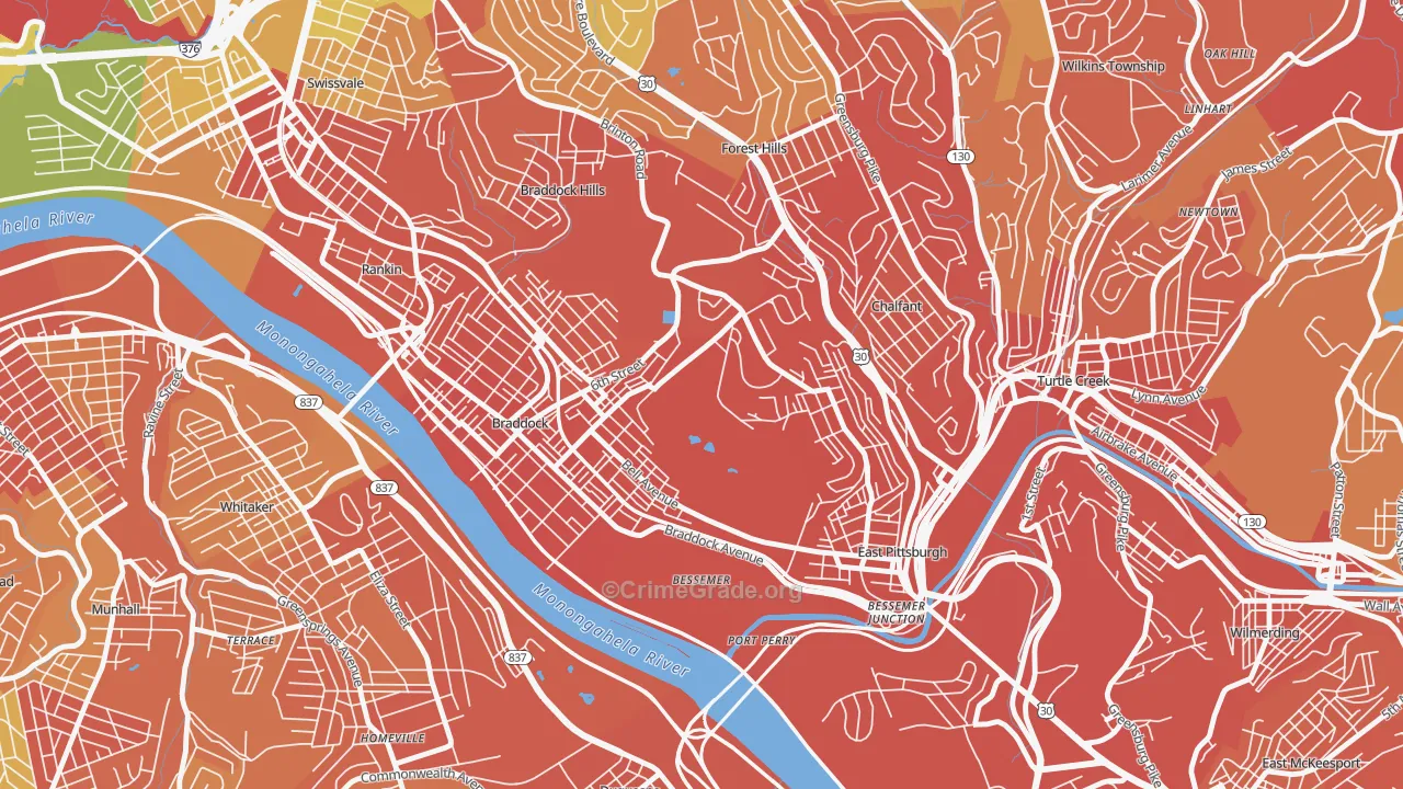 North Braddock, PA Map of Assault Rates