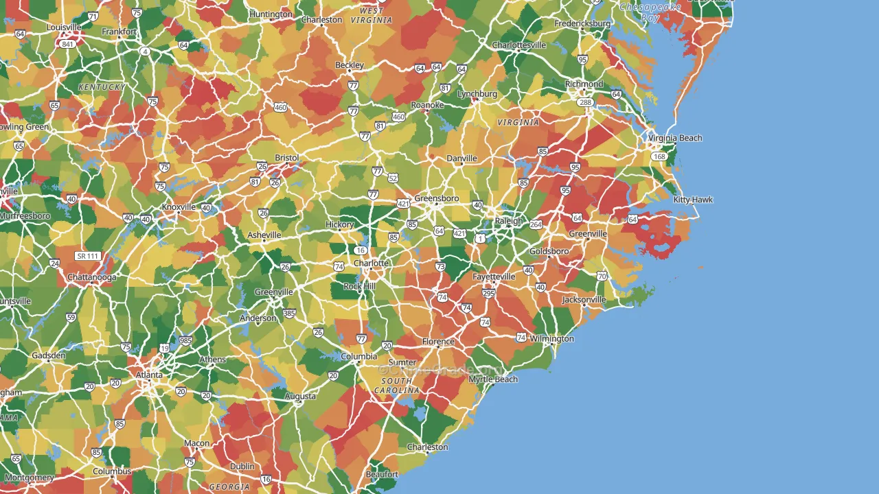 North Carolina Map of Assault Rates