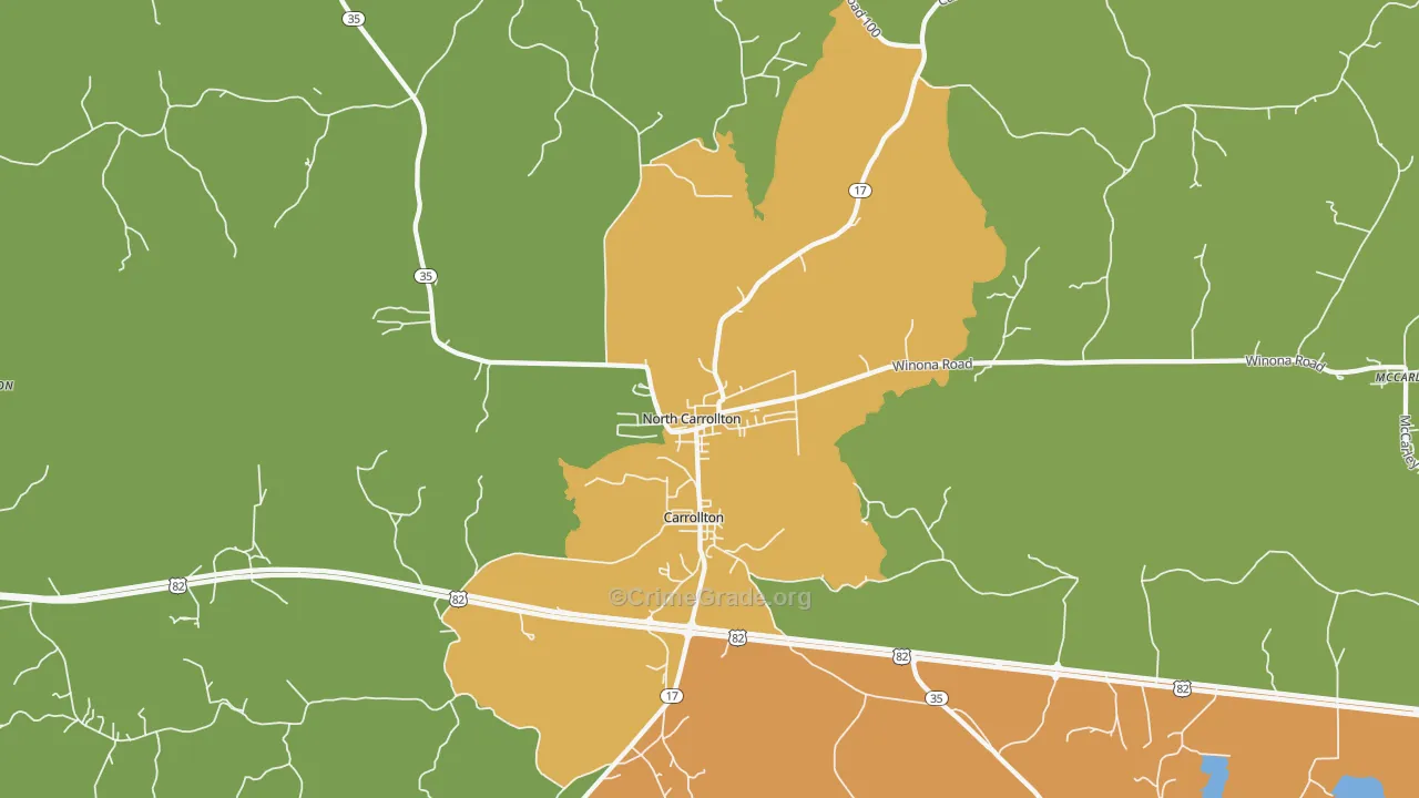 North Carrollton, MS Map of Assault Rates