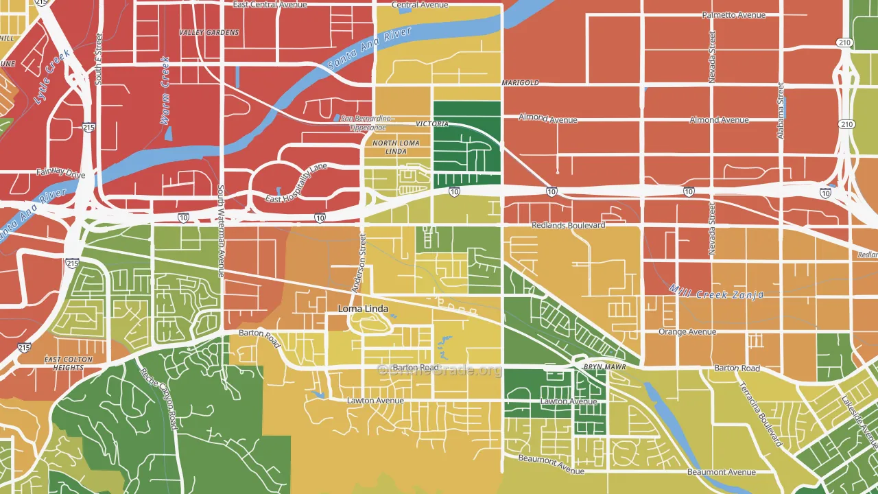 North Central Loma Linda, Loma Linda, CA Map of Assault Rates