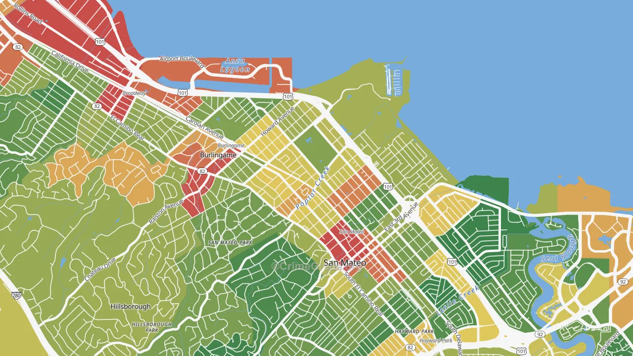 North Central San Francisco, San Mateo, CA Map of Assault Rates