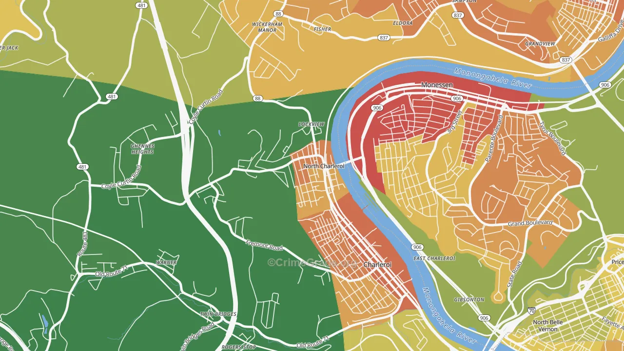 North Charleroi, PA Map of Assault Rates