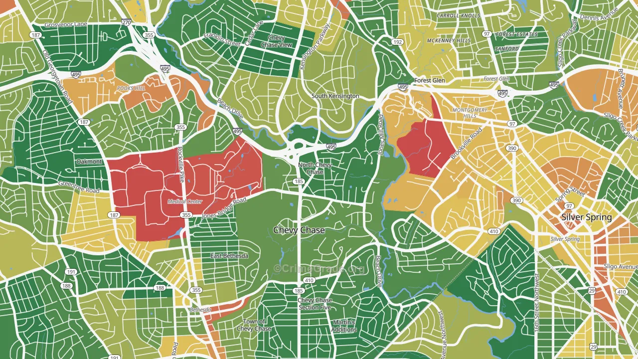 North Chevy Chase, MD Map of Assault Rates