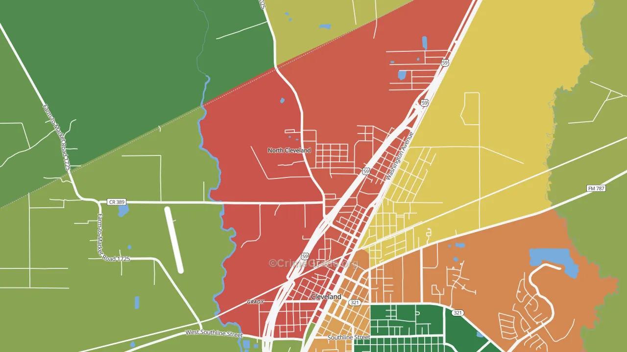 North Cleveland, TX Map of Assault Rates