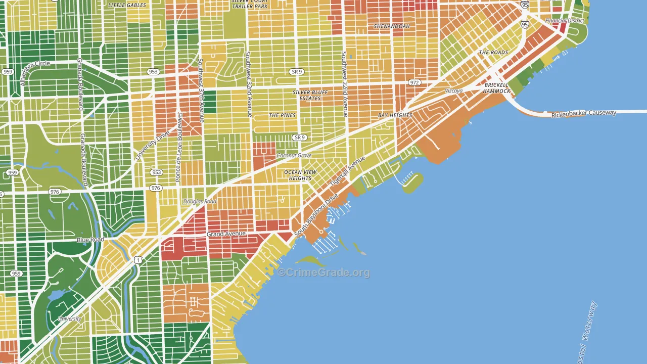 North Coconut Grove, Miami, FL Map of Assault Rates