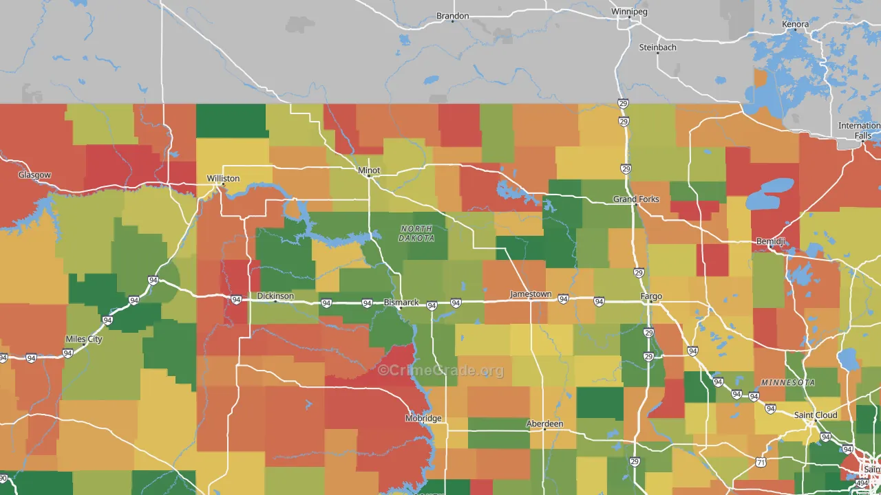 North Dakota Map of Assault Rates
