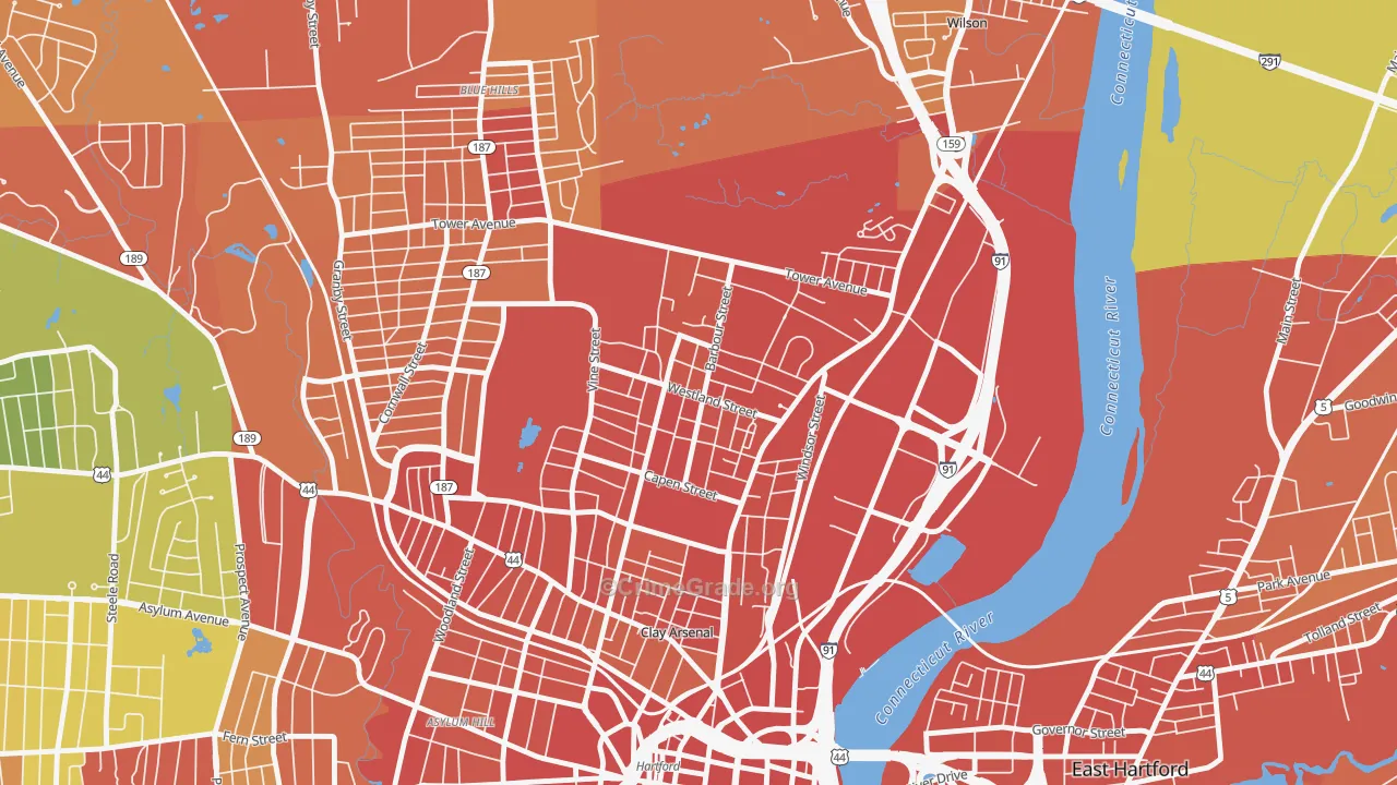 North East, Hartford, CT Map of Assault Rates